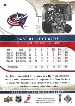 2008-09 SP Authentic - Limited #30 Pascal Leclaire  Back
