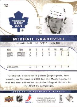 2008-09 SP Authentic - Limited #42 Mikhail Grabovski  Back