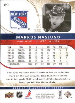 2008-09 SP Authentic - Limited #89 Markus Naslund  Back