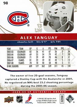2008-09 SP Authentic - Limited #98 Alex Tanguay  Back