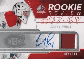 2008-09 SP Authentic - Rookie Review Auto Patches #RR-CP Carey Price  Front