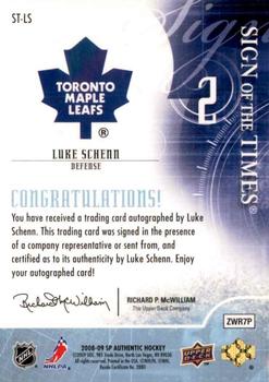2008-09 SP Authentic - Sign of the Times #ST-LS Luke Schenn  Back