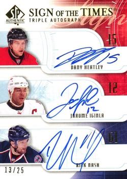2008-09 SP Authentic - Sign of the Times Triple Autographs #ST3-IHN Dany Heatley / Jarome Iginla / Rick Nash  Front