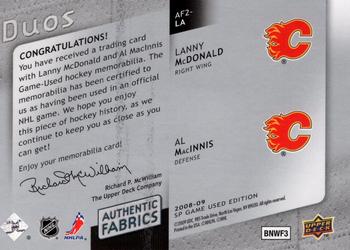 2008-09 SP Game Used - Authentic Fabrics Duos #AF2-LA Lanny McDonald / Al MacInnis  Back