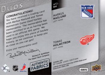 2008-09 SP Game Used - Authentic Fabrics Duos #AF2-NH Markus Naslund / Tomas Holmstrom  Back