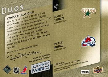 2008-09 SP Game Used - Authentic Fabrics Duos Patches #AF2-TB Marty Turco / Peter Budaj  Back