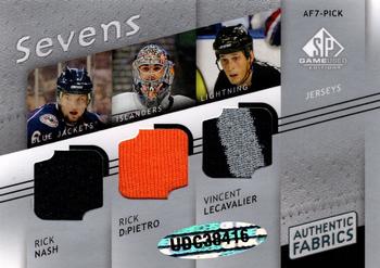 2008-09 SP Game Used - Authentic Fabrics Sevens #AF7-PICK Patrick Kane / Erik Johnson / Marc-Andre Fleury / Ilya Kovalchuk / Rick Nash / Rick DiPietro / Vincent Lecavalier  Back