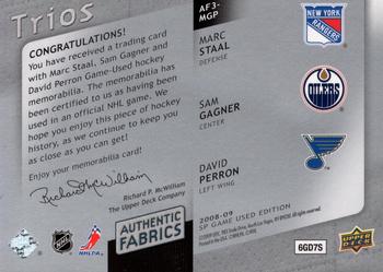 2008-09 SP Game Used - Authentic Fabrics Trios #AF3-MGP Marc Staal / Sam Gagner / David Perron  Back