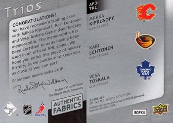 2008-09 SP Game Used - Authentic Fabrics Trios #AF3-TKL Miikka Kiprusoff / Kari Lehtonen / Vesa Toskala  Back