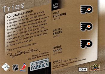 2008-09 SP Game Used - Authentic Fabrics Trios Patches #AF3-GBR Mike Richards / Daniel Briere / Simon Gagne  Back
