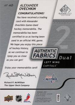 2008-09 SP Game Used - Authentic Fabrics Dual #AF-AO Alexander Ovechkin  Back