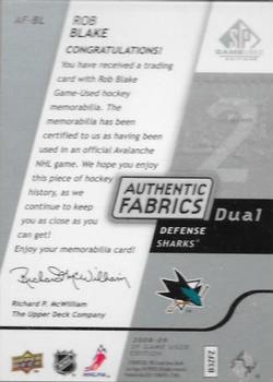 2008-09 SP Game Used - Authentic Fabrics Dual #AF-BL Rob Blake  Back