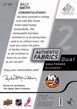2008-09 SP Game Used - Authentic Fabrics Dual #AF-BS Billy Smith  Back