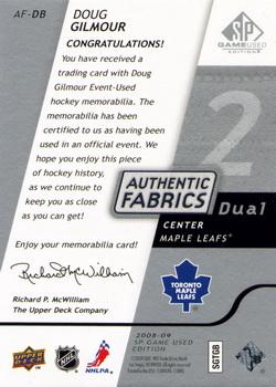 2008-09 SP Game Used - Authentic Fabrics Dual #AF-DB Doug Gilmour  Back