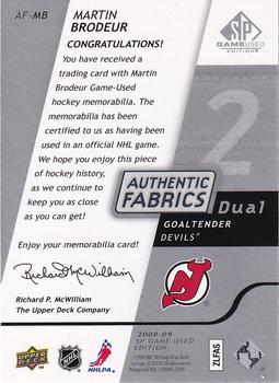 2008-09 SP Game Used - Authentic Fabrics Dual #AF-MB Martin Brodeur  Back