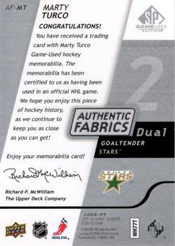 2008-09 SP Game Used - Authentic Fabrics Dual #AF-MT Marty Turco  Back