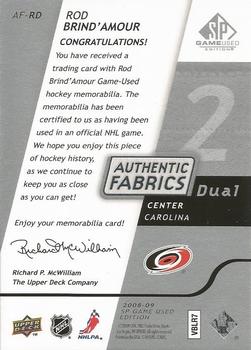 2008-09 SP Game Used - Authentic Fabrics Dual #AF-RD Rod Brind'Amour  Back