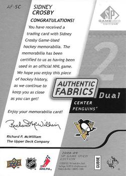 2008-09 SP Game Used - Authentic Fabrics Dual #AF-SC Sidney Crosby  Back