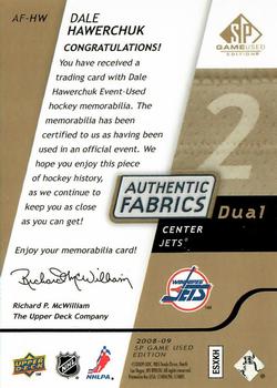 2008-09 SP Game Used - Authentic Fabrics Dual Gold #AF-HW Dale Hawerchuk  Back