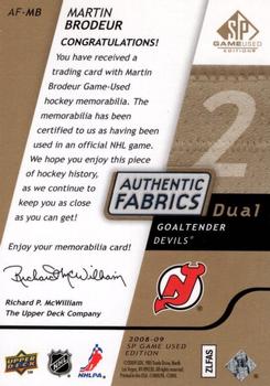 2008-09 SP Game Used - Authentic Fabrics Dual Gold #AF-MB Martin Brodeur  Back
