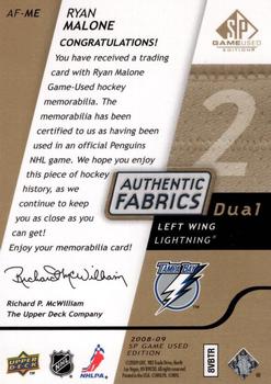 2008-09 SP Game Used - Authentic Fabrics Dual Gold #AF-ME Ryan Malone  Back