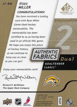 2008-09 SP Game Used - Authentic Fabrics Dual Gold #AF-RM Ryan Miller  Back