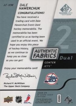 2008-09 SP Game Used - Authentic Fabrics Dual Platinum - Jersey Patch #AF-HW Dale Hawerchuk  Back