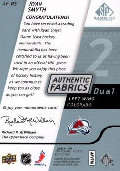2008-09 SP Game Used - Authentic Fabrics Dual Platinum - Jersey Patch #AF-RS Ryan Smyth  Back