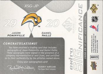 2008-09 SP Game Used - Extra SIGnificance #XSG-JP Jason Pominville / Daniel Paille  Back
