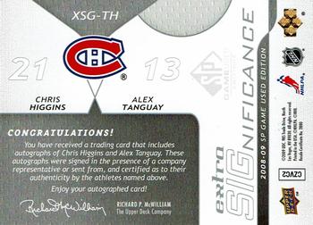 2008-09 SP Game Used - Extra SIGnificance #XSG-TH Chris Higgins / Alex Tanguay  Back