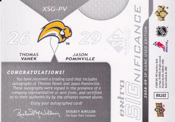 2008-09 SP Game Used - Extra SIGnificance #XSG-PV Thomas Vanek / Jason Pominville  Back