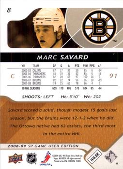 2008-09 SP Game Used - Gold #8 Marc Savard  Back