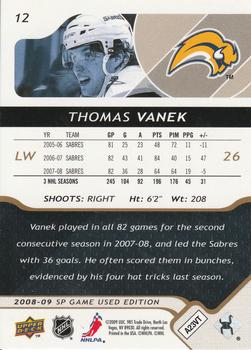 2008-09 SP Game Used - Gold #12 Thomas Vanek  Back