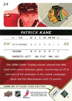2008-09 SP Game Used - Gold #24 Patrick Kane  Back
