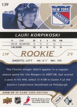 2008-09 SP Game Used - Gold #139 Lauri Korpikoski  Back