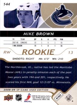 2008-09 SP Game Used - Gold #144 Mike Brown  Back