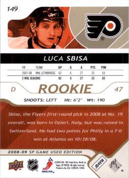 2008-09 SP Game Used - Gold #149 Luca Sbisa  Back