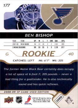 2008-09 SP Game Used - Gold #177 Ben Bishop  Back