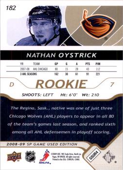 2008-09 SP Game Used - Gold #182 Nathan Oystrick  Back
