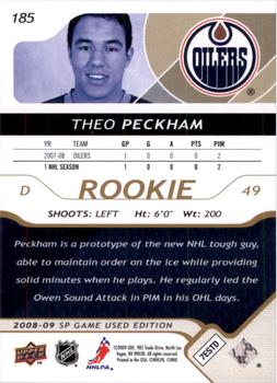 2008-09 SP Game Used - Gold #185 Theo Peckham  Back
