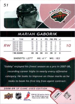 2008-09 SP Game Used - Platinum #51 Marian Gaborik  Back