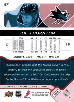 2008-09 SP Game Used - Platinum #87 Joe Thornton  Back