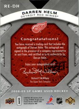 2008-09 SP Game Used - Rookie Exclusive Autographs #RE-DH Darren Helm  Back