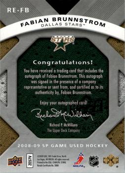 2008-09 SP Game Used - Rookie Exclusive Autographs #RE-FB Fabian Brunnstrom  Back