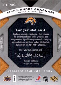 2008-09 SP Game Used - Rookie Exclusive Autographs #RE-MG Marc-Andre Gragnani  Back