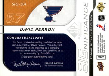 2008-09 SP Game Used - SIGnificance #SIG-DA David Perron  Back