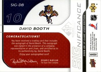 2008-09 SP Game Used - SIGnificance #SIG-DB David Booth  Back