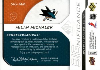 2008-09 SP Game Used - SIGnificance #SIG-MM Milan Michalek  Back
