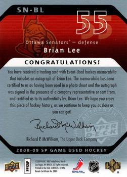 2008-09 SP Game Used - SIGnificant Numbers #SN-BL Brian Lee Back