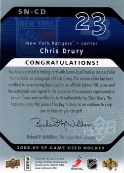 2008-09 SP Game Used - SIGnificant Numbers #SN-CD Chris Drury Back